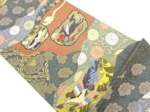 変わり道長取に花唐草・動物模様織出し袋帯